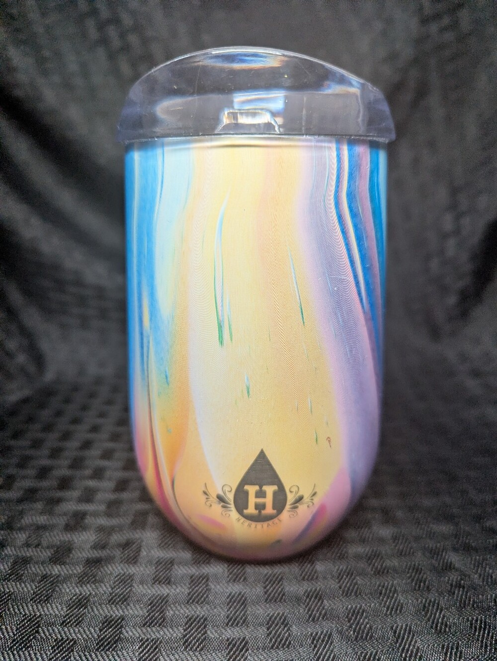 Heritage Blue, Pink, & Yellow Marbled Art Insulated Wine Tumbler.